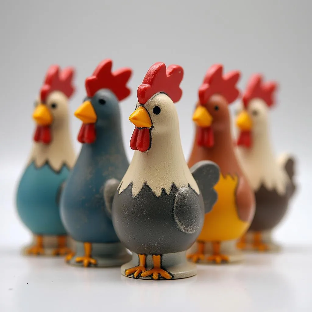 Unique chicken meeples from Chicken Road